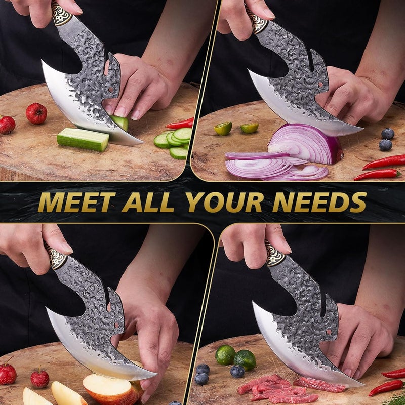 TopFeel Viking Knife Butcher Meat Cleaver Cutting Boning Knife Chinese Kitchen Axe with Sheath for Home & Outdoor BBQ Camping Knives Gift for Men Chirstmas Birthday - Image 4